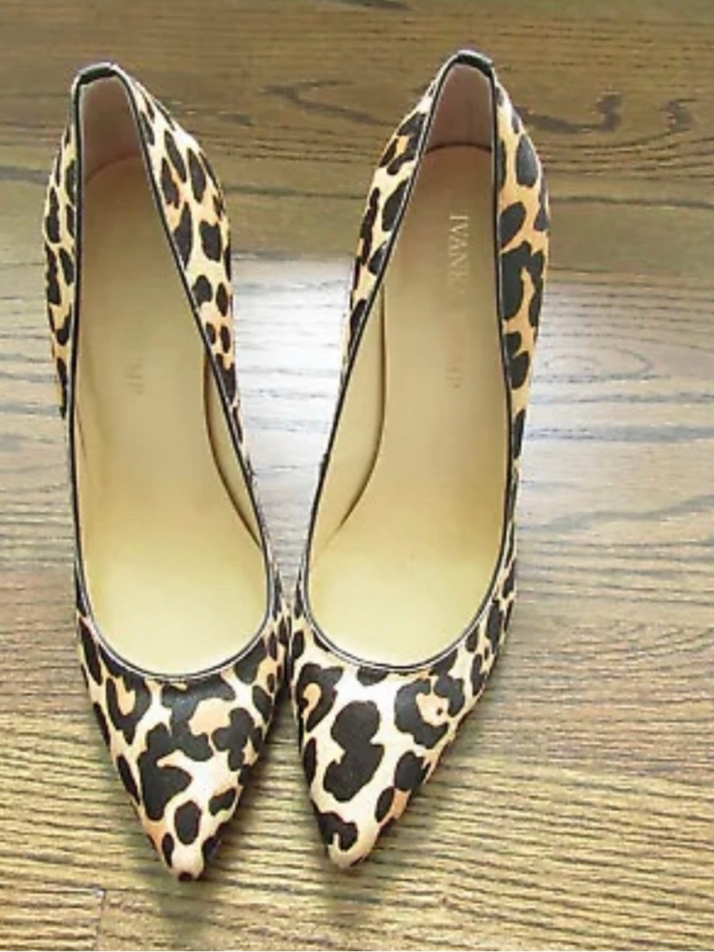 Ivanka Trump Leopard Print Pointed Toe Pumps - Black and Tan